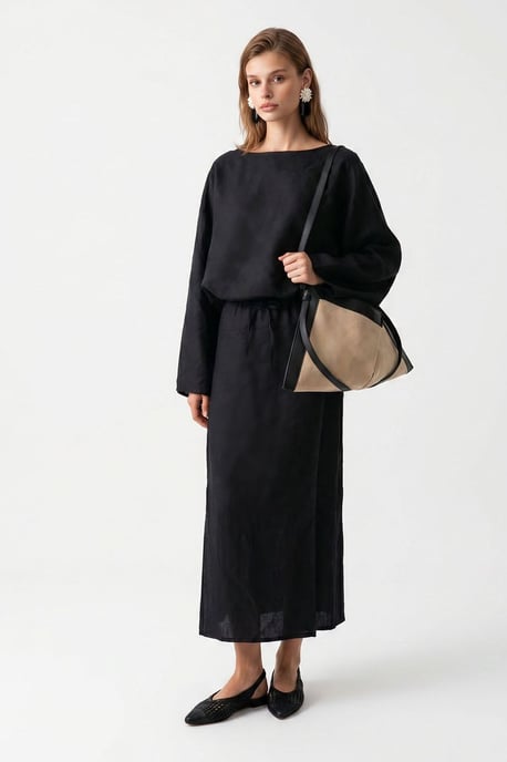 Dames Effen Getextureerde Maxi-jurk Met Strikdetail - Image 3