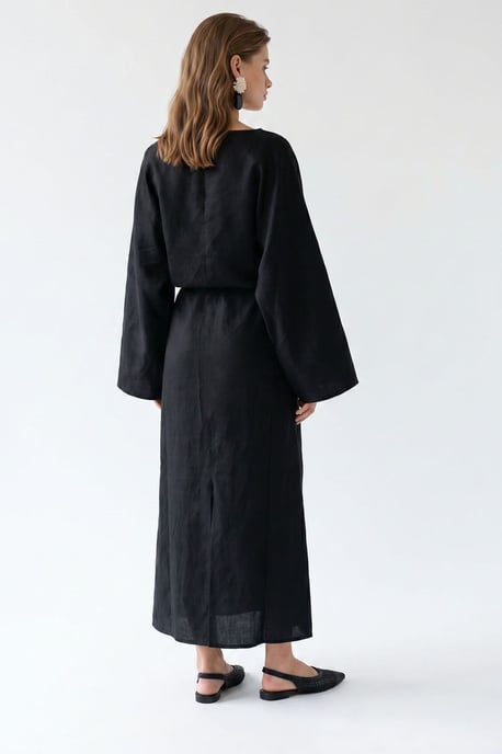 Dames Effen Getextureerde Maxi-jurk Met Strikdetail - Image 4