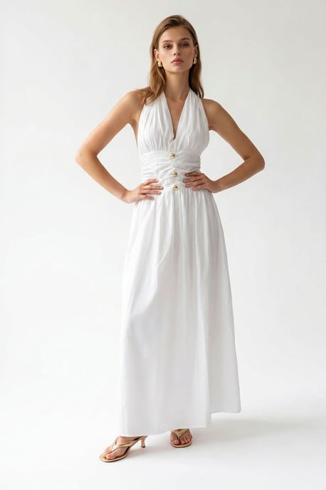 Dames Katoenen Poplin Halter Maxi Jurk - Image 2