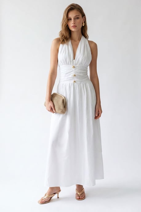 Dames Katoenen Poplin Halter Maxi Jurk - Image 4