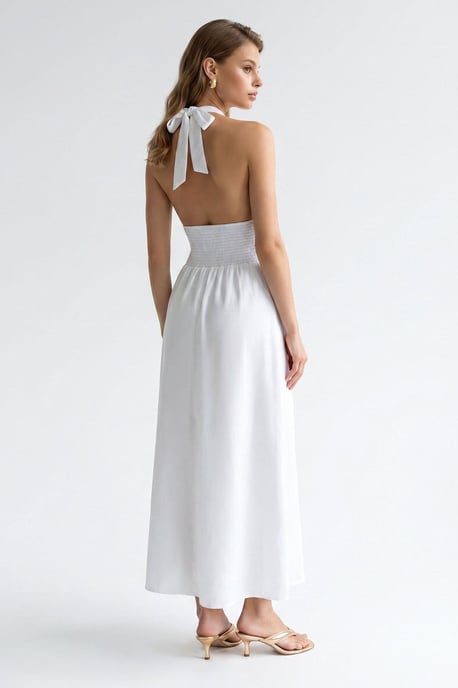Dames Katoenen Poplin Halter Maxi Jurk - Image 5
