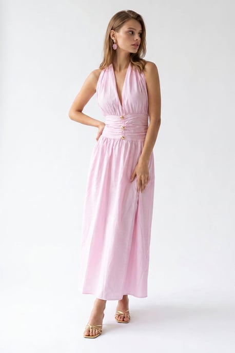 Dames Katoenen Poplin Halter Maxi Jurk - Image 2