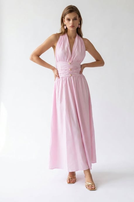 Dames Katoenen Poplin Halter Maxi Jurk - Image 3
