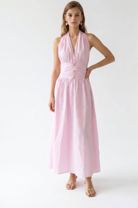 Dames Katoenen Poplin Halter Maxi Jurk - Image 4
