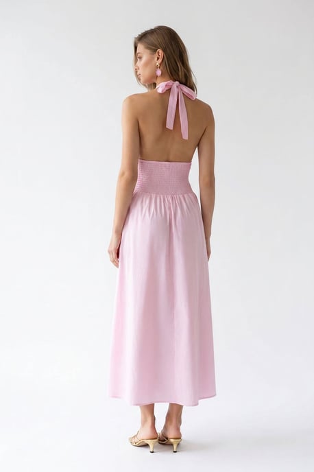 Dames Katoenen Poplin Halter Maxi Jurk - Image 5