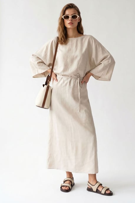 Dames Effen Textuur Maxi Jurk Met Strikdetail - Image 3