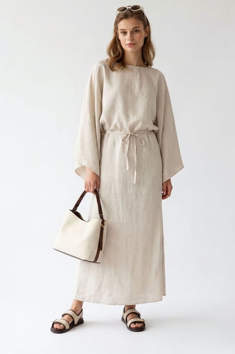 Dames Effen Textuur Maxi Jurk Met Strikdetail - Image 4