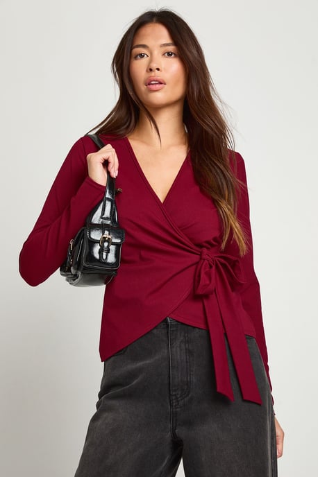 Wrap Front Tie Waist Top - Image 1