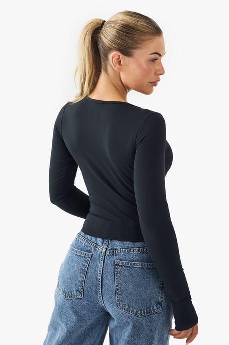 Buttery Soft Built in Padded V Neck Long Sleeve Sculpt Top - Image 2