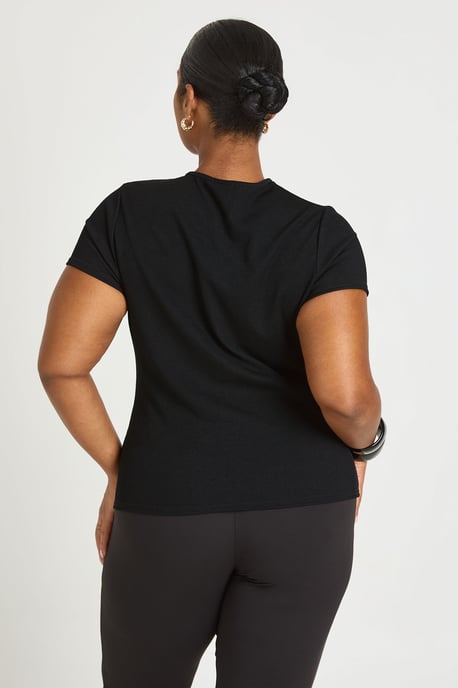 Plus Rib Gold Trim Detail Cut Out Short Sleeve Top - Image 2