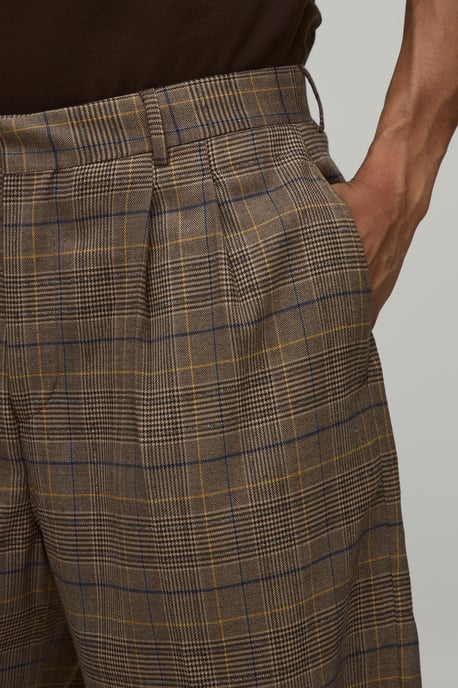 Tailored Check Wide Leg Pleat Front Suit Shorts - Image 3