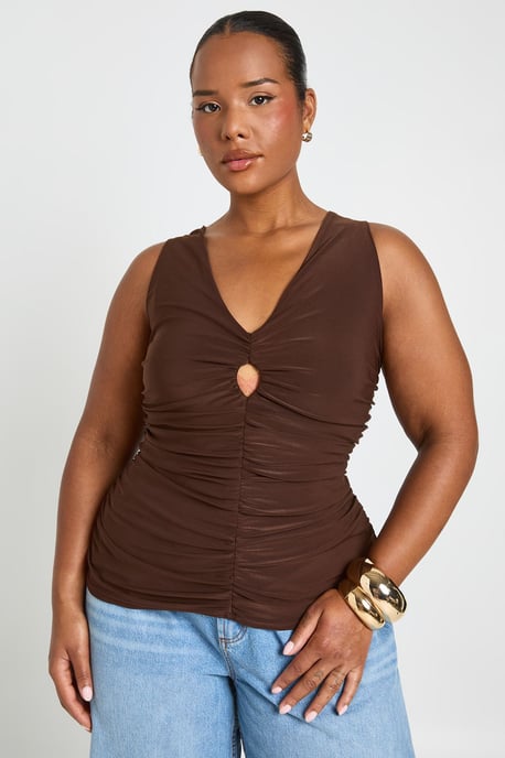 Plus Keyhole Ruched Detail Strappy Top - Image 1