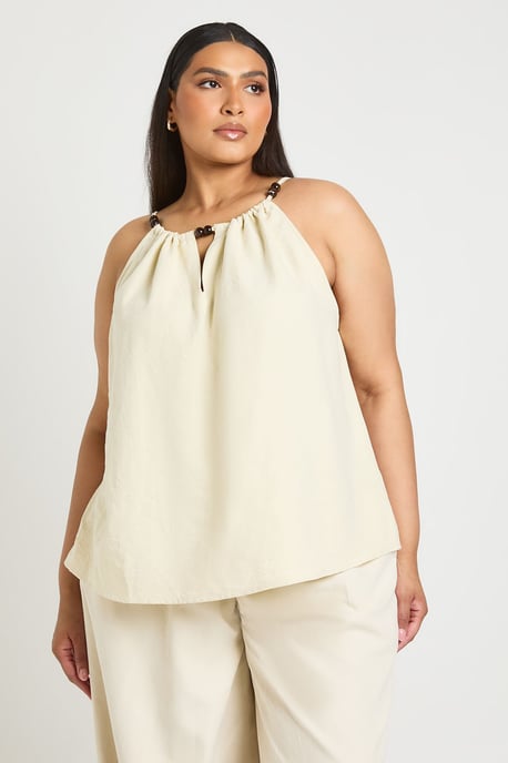 Plus Peached Beaded Halter Neck Floaty Top - Image 1