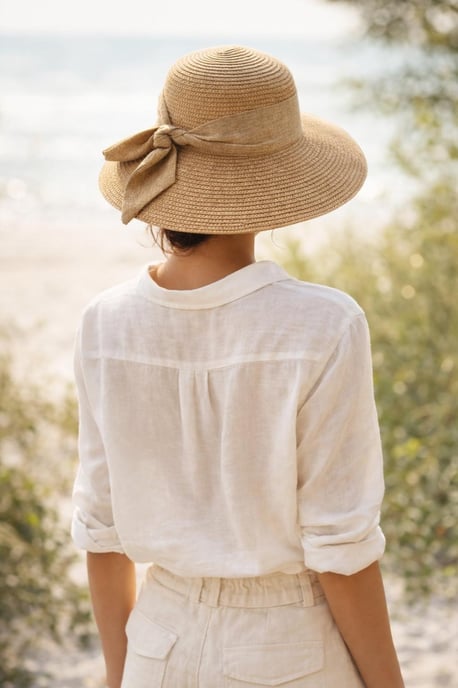 Elegant Wide Brim Straw Sun Hat with Bow in Beige - Image 1