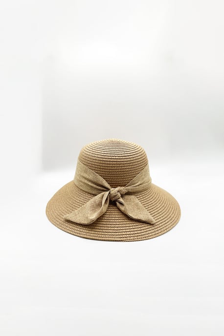 Elegant Wide Brim Straw Sun Hat with Bow in Beige - Image 2
