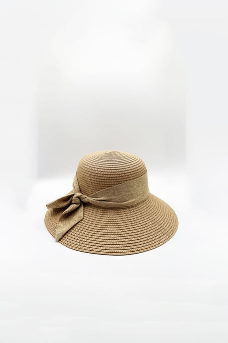 Elegant Wide Brim Straw Sun Hat with Bow in Beige - Image 3