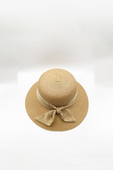 Elegant Wide Brim Straw Sun Hat with Bow in Beige - Image 4