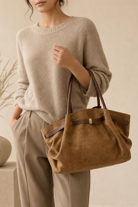 Vintage Soft Faux Suede Shoulder Bag in Brown - Image 1