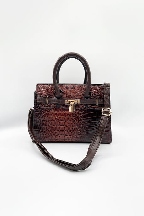 Croc-Print Handbag in Dark Brown - Image 2