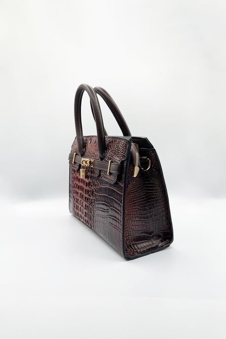 Croc-Print Handbag in Dark Brown - Image 4