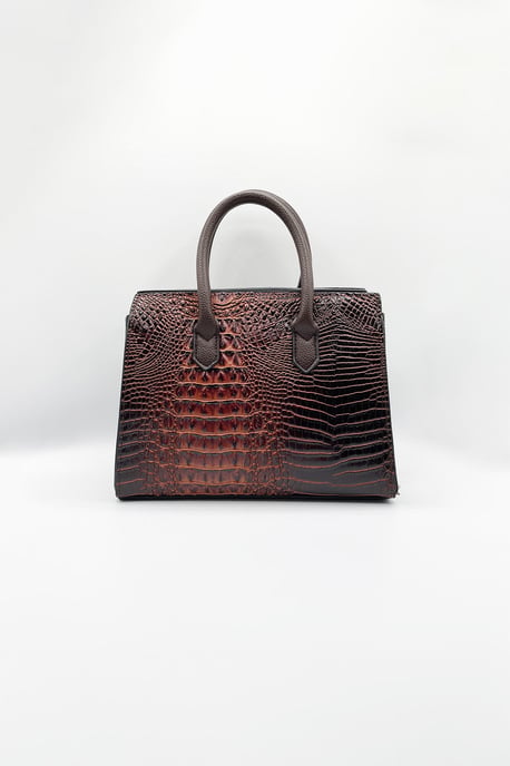 Croc-Print Handbag in Dark Brown - Image 5