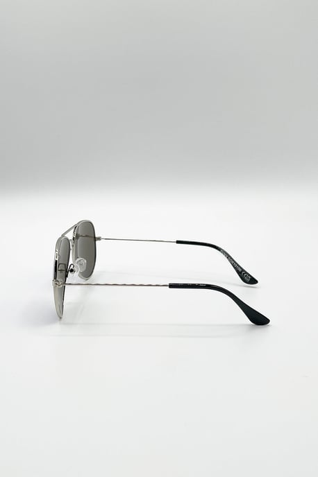 Kids Aviator Sunglasses Silver Frame With Blue Mirrored Lenses - Image 5