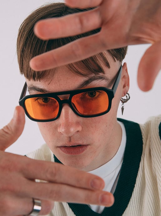 70's Navigator Sunglasses In Black With Orange Lenses - Image 3