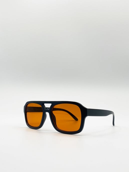 70's Navigator Sunglasses In Black With Orange Lenses - Image 4