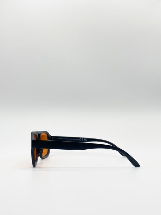 70's Navigator Sunglasses In Black With Orange Lenses - Image 5