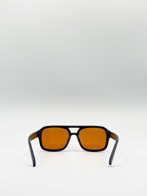 70's Navigator Sunglasses In Black With Orange Lenses - Image 6