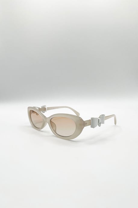 Bow Side Detail Sunglasses In Nude - Removeable Bow - Image 3