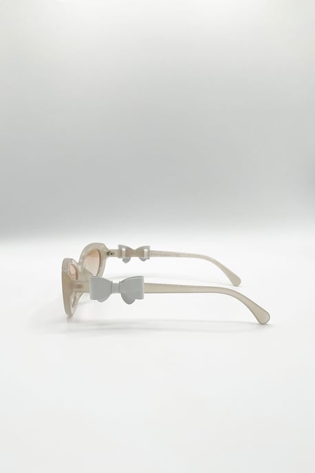 Bow Side Detail Sunglasses In Nude - Removeable Bow - Image 4