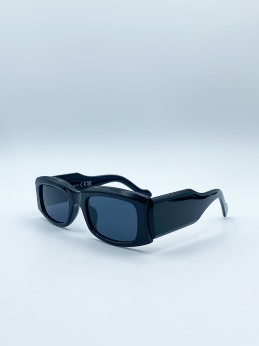 Chunky Rectangle Sunglasses with Extra Wide Arms in Black - Image 2