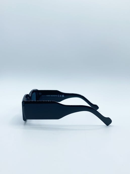 Chunky Rectangle Sunglasses with Extra Wide Arms in Black - Image 4