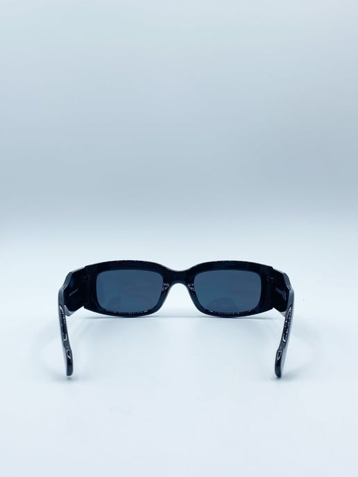 Chunky Rectangle Sunglasses with Extra Wide Arms in Black - Image 5