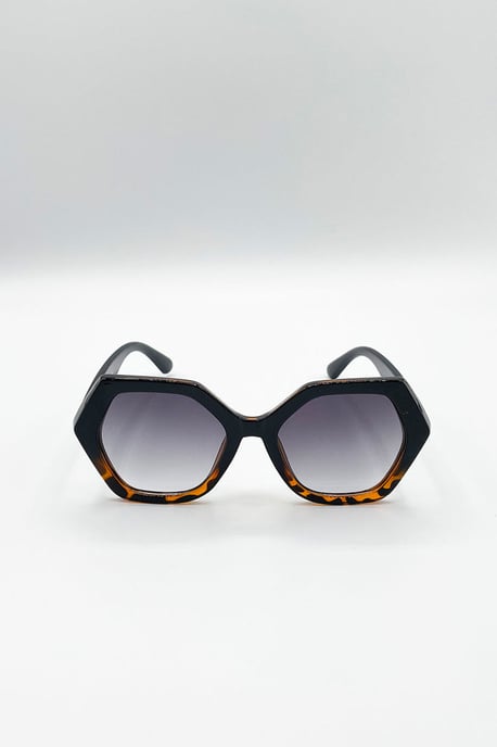 Oversized Rounded Angular Sunglasses In Tortoiseshell - Image 1