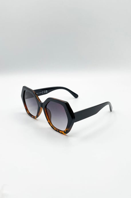 Oversized Rounded Angular Sunglasses In Tortoiseshell - Image 3