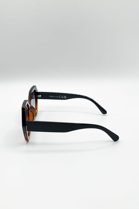 Oversized Rounded Angular Sunglasses In Tortoiseshell - Image 4