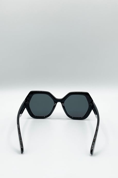 Oversized Rounded Angular Sunglasses In Black - Image 5