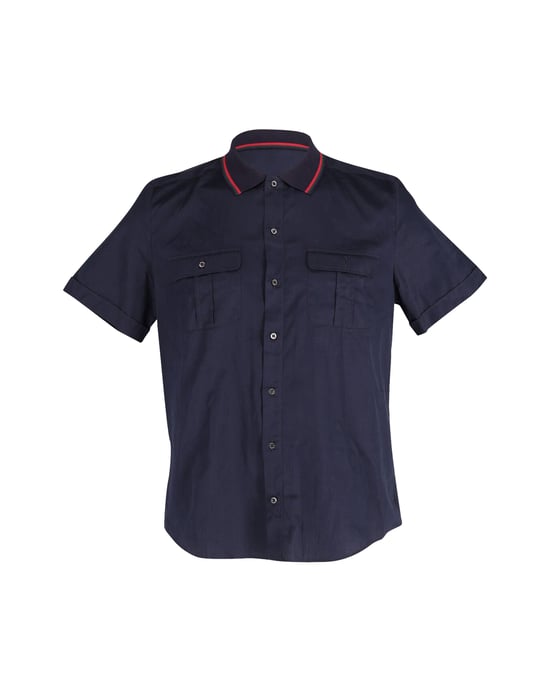 Gucci Striped Collar Shirt in Navy Blue Cotton - Image 1