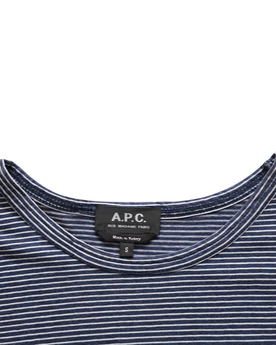A.P.C. Randig kortärmad t-shirt med rund hals i marinblå bomull - Image 3