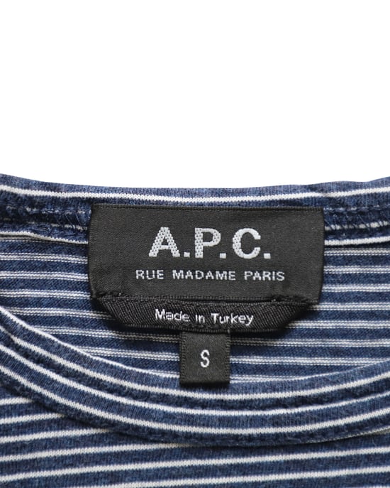 A.P.C. Randig kortärmad t-shirt med rund hals i marinblå bomull - Image 4