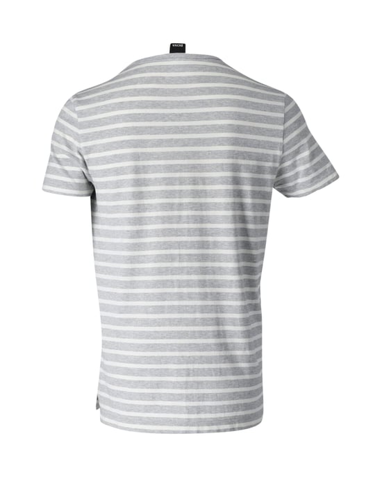 Hugo Boss Tessler Slim-Fit Randig T-shirt i Vit och Ljusblå Bomullsjersey - Image 3