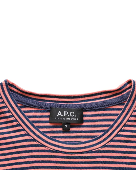 A.P.C. Randig kortärmad t-shirt med rund hals i orange bomull - Image 3