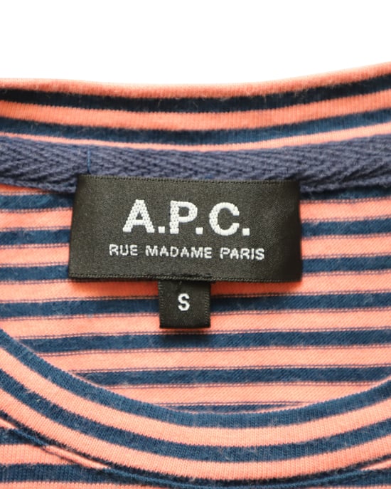 A.P.C. Randig kortärmad t-shirt med rund hals i orange bomull - Image 4