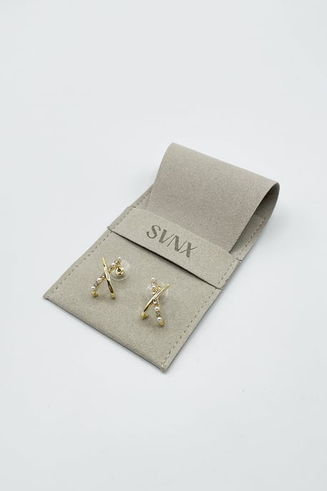 Pearl & Crystal Cross Earrings in Gold - Image 3