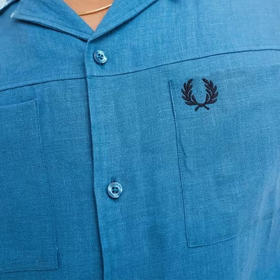 Fred Perry Mens Runaway Linen Shirt (Ocean Blue) - Image 3