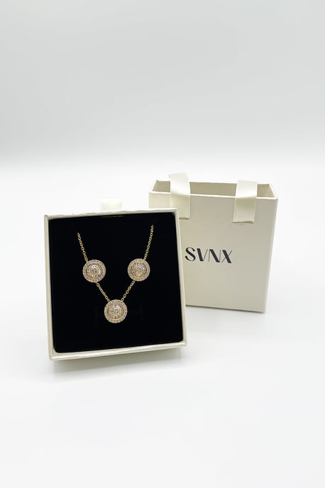 Diamante Halo Necklace & Earrings Set in Gold with Gift Box - Image 1