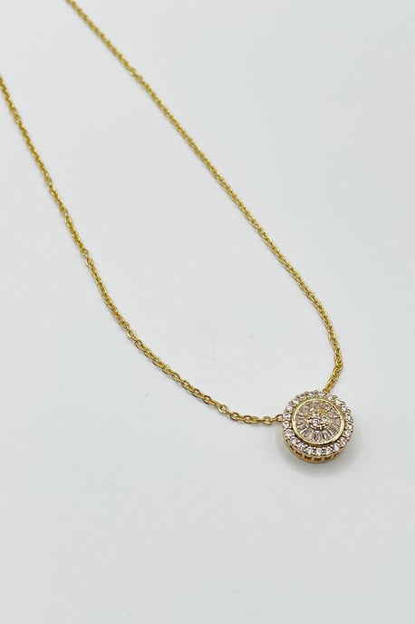 Diamante Halo Necklace & Earrings Set in Gold with Gift Box - Image 3