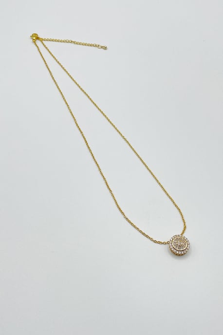 Diamante Halo Necklace & Earrings Set in Gold with Gift Box - Image 4